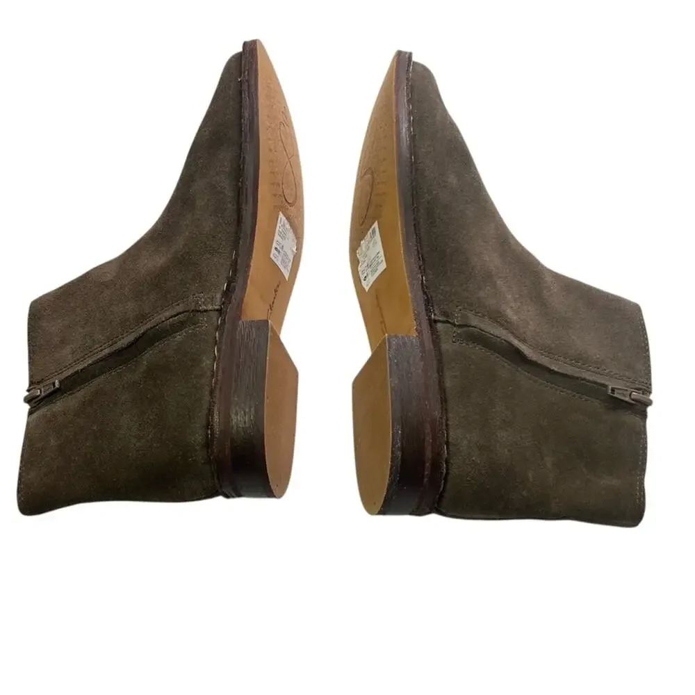 Clarks Cabaret Ruby Boots 7.5 Khaki Taupe Suede Asymmetric Zip Ankle Bootie